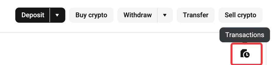 Bitgetの現物アカウント画面。右側の時計付きアイコンがTransactions(取引履歴)