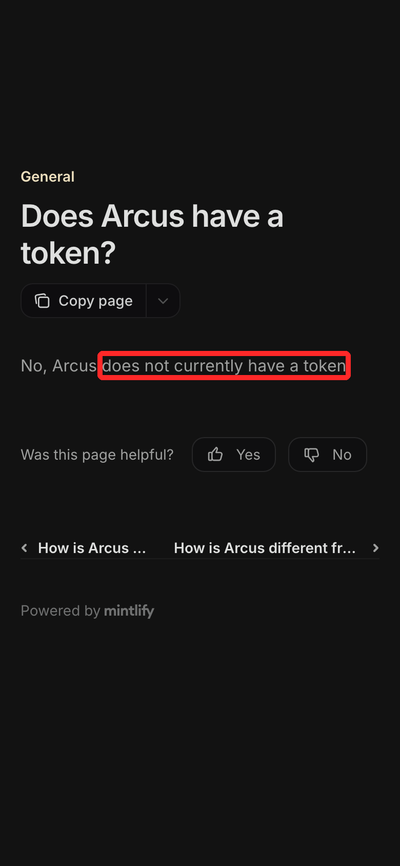 Arcus公式ヘルプの「現時点でトークンはない」という回答