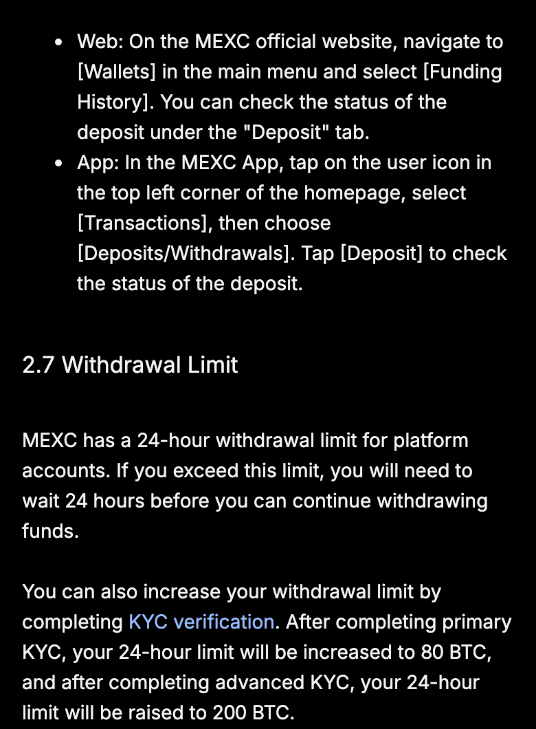 MEXC公式が案内する出金制限の条件