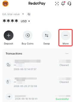 RedotPayアプリでMoreからWithdrawを選ぶ画面