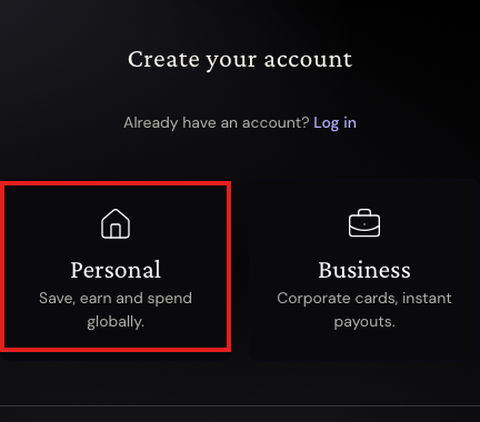 アカウント作成画面の「Personal」に赤枠
