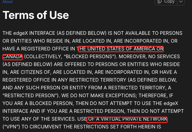 edgeXの利用規約の制限国に関する記載