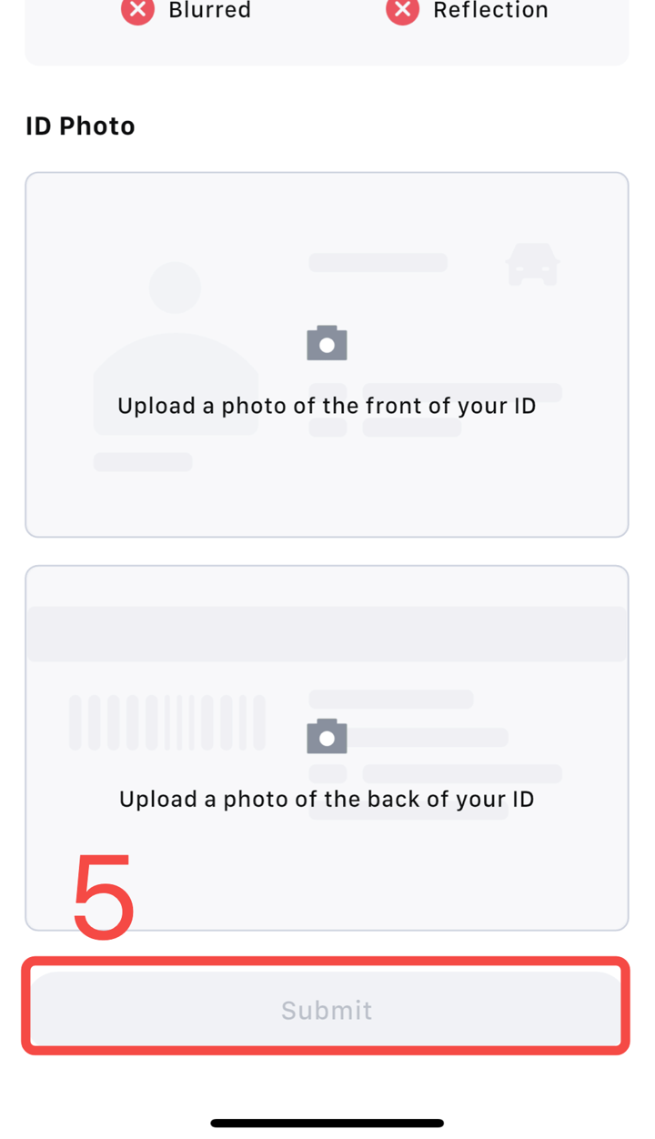 MEXCアプリの初級KYCで、本人確認書類の表と裏の写真をアップロードして提出（Submit）する公式ヘルプの図