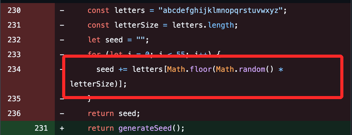 Qubic公式Webウォレットの修正コード。削除された行でシードの文字をMath.randomで選んでいる